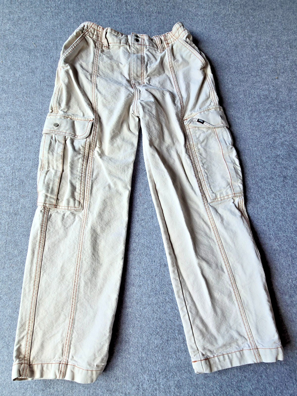 Vans Women's Cargo Pants Ivory Baggy Skateboard Elastic Waist Size Small